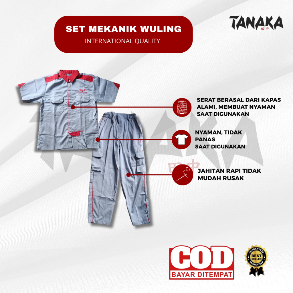 Seragam Kerja Mekanik Wuling Ori - Baju Celana Pria Lengkap - Pakaian Resmi Bengkel Wuling Motors