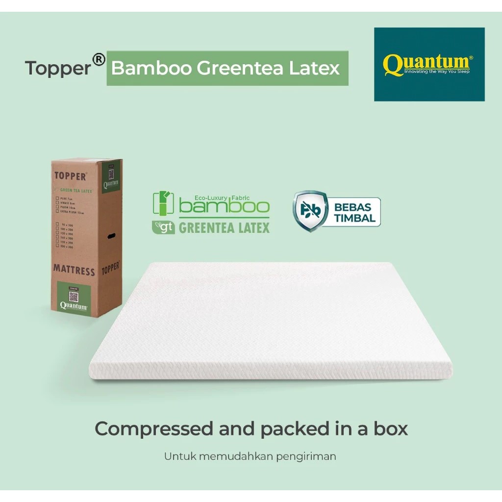QUANTUM Kasur Topper Bamboo Greentea Latex / Pelapis Kasur / Pelindung kasur