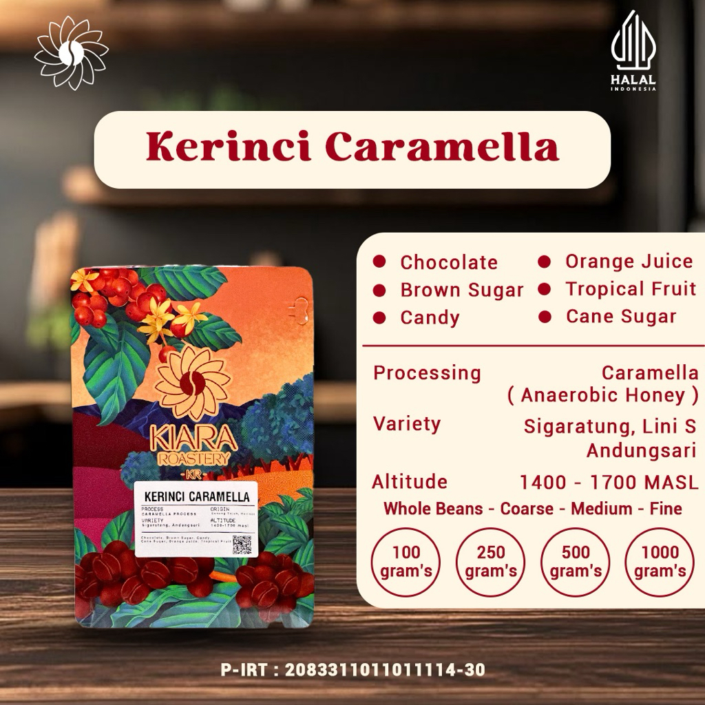 

Kerinci Caramella Pouch | Kopi 100% Full Arabica | Specialty Grade Coffee | Biji dan Bubuk Kopi | Kiara Roastery