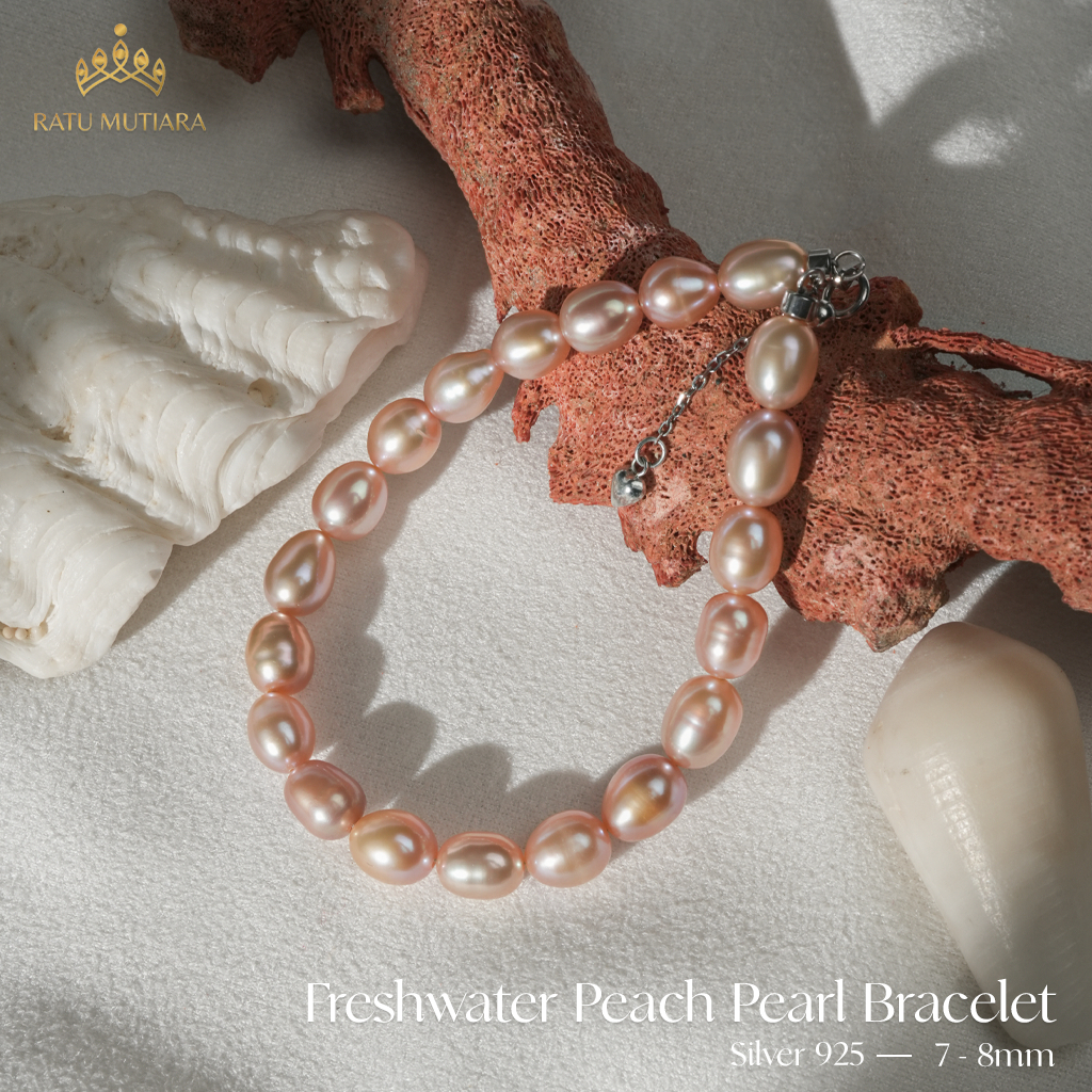 Gelang Mutiara Air Tawar 7-8mm Peach S925