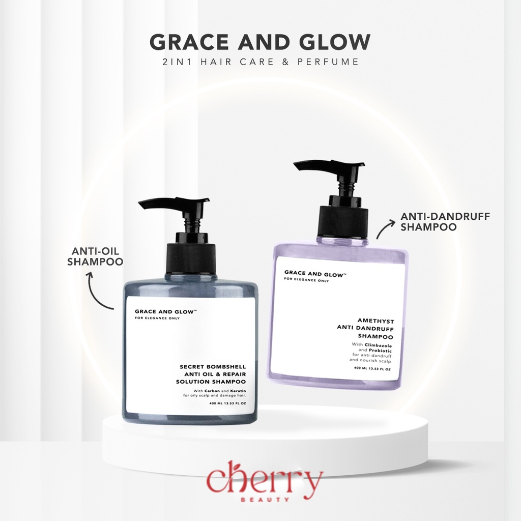 ❦︎ CHERRY BEAUTY ❦︎  GRACE AND GLOW Shampoo 400ml Amethyst Anti Dandruff / Secret Bombshell Oil Cont