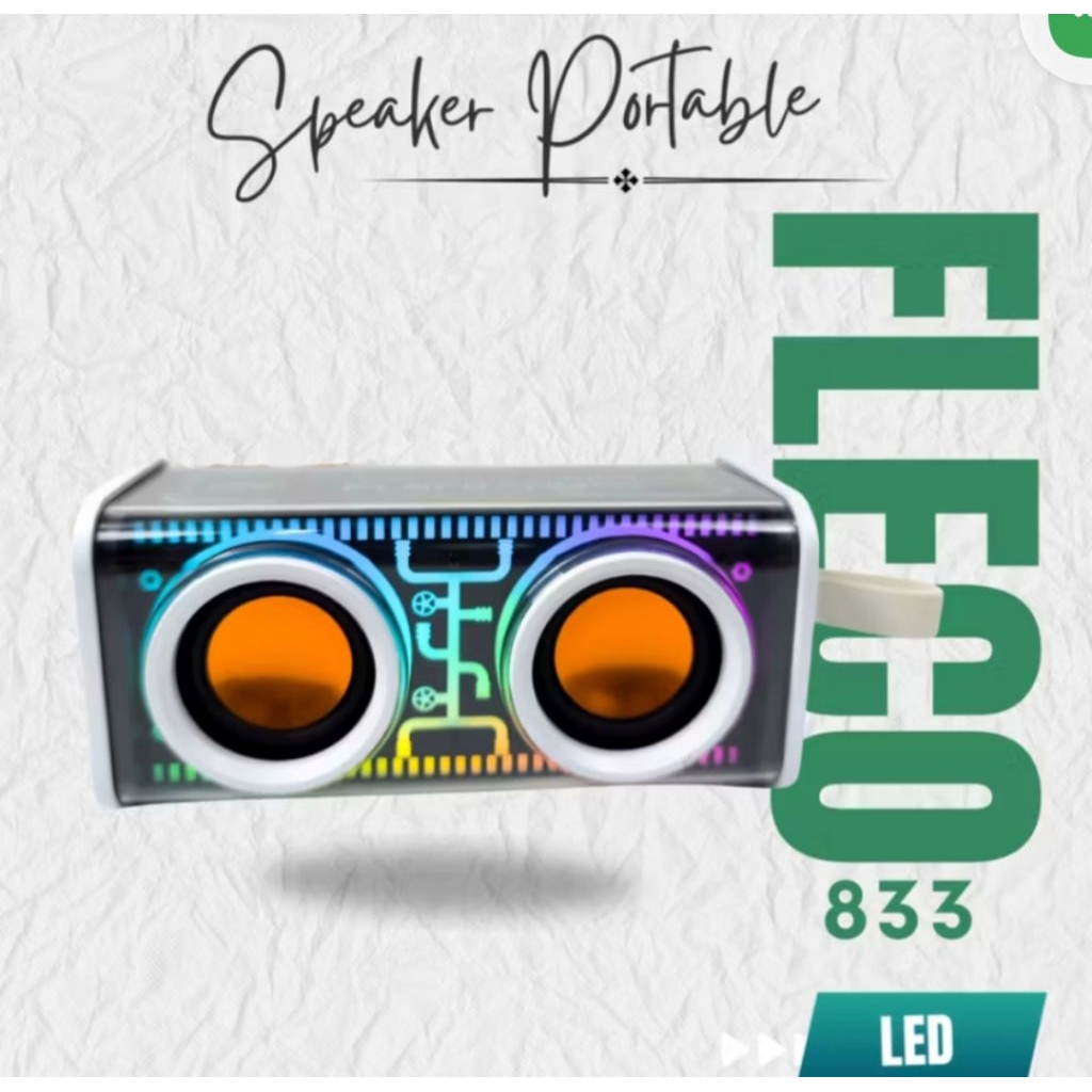 Speaker Bluetooth Portabel LED Fleco F-833 FM Radio USB AUX LED Charger Super Bass