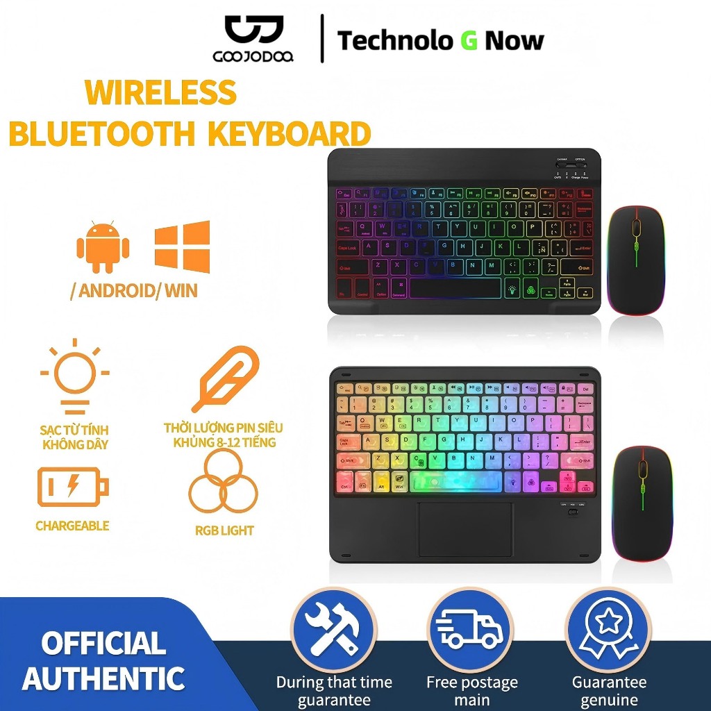 Goojodoq 10 Inch Backlit Backlight Wireless Keyboard And Mouse LED Colorful Bluetooth Keyboard For i