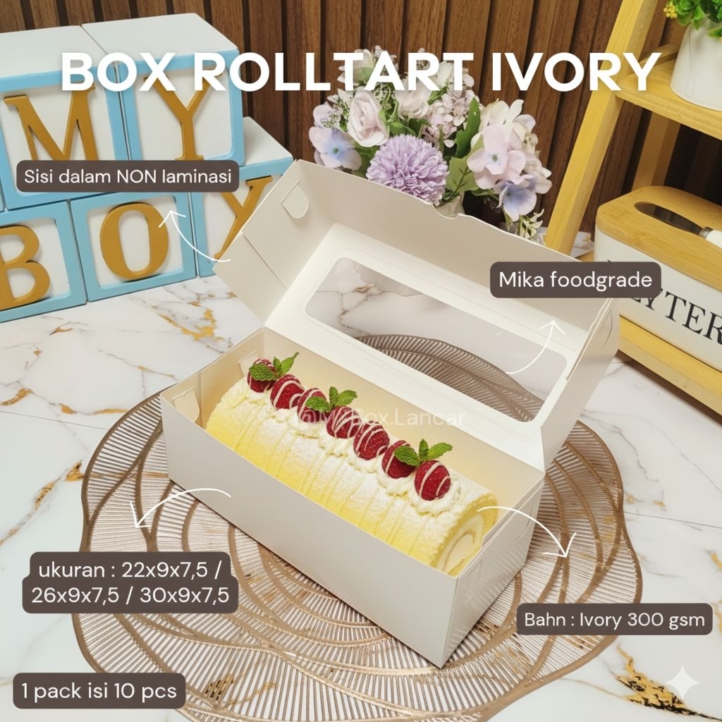 

(10 LEMBAR) 26X9X7,5 CM DUS ROLLTART OVAL PUTIH MEDIUM, BOX ROLL CAKE - DUS KUE ROLL TART PUTIH