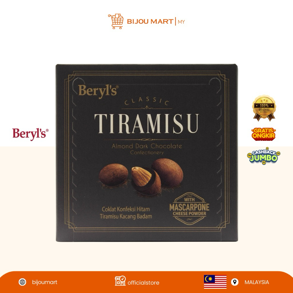 [ MALAYSIA ORIGINAL 🇲🇾 ] BERYL’S CLASSIC TIRAMISU ALMOND DARK CHOCOLATE CONFECTIONERY ( 65 gr )