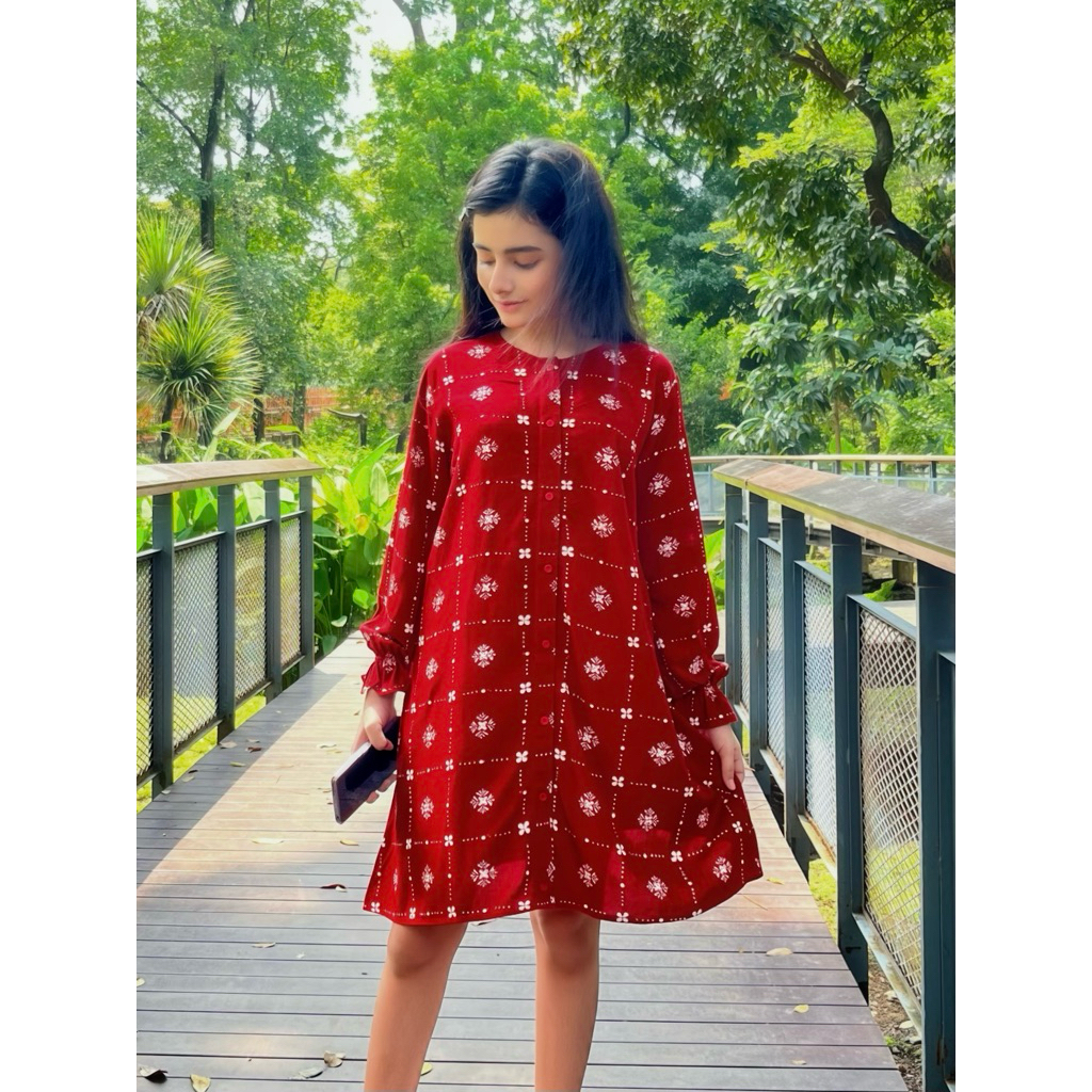 Batik tunik dress anak merah cabe, navy