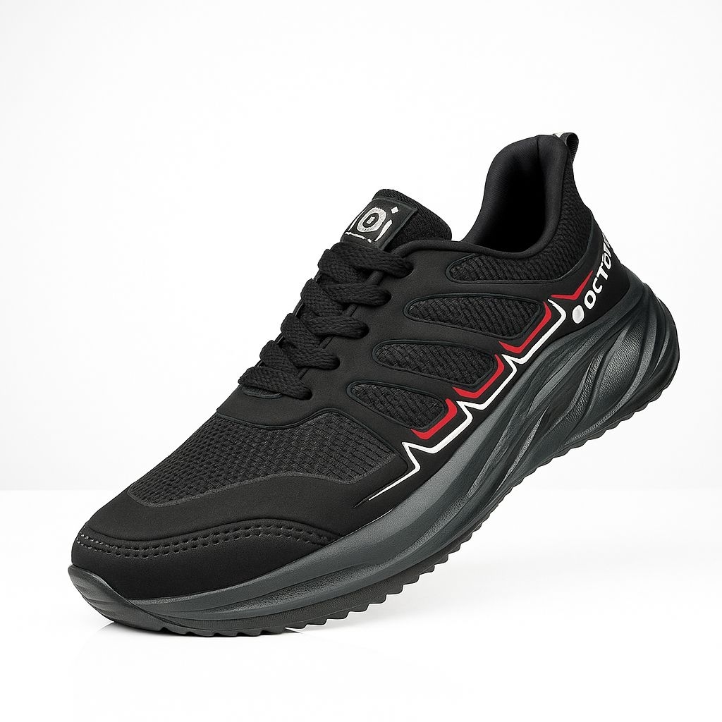 Sepatu Hitam Olahraga Pria Sport Running Tebal & Ringan | Sepatu Lari Full Hitam