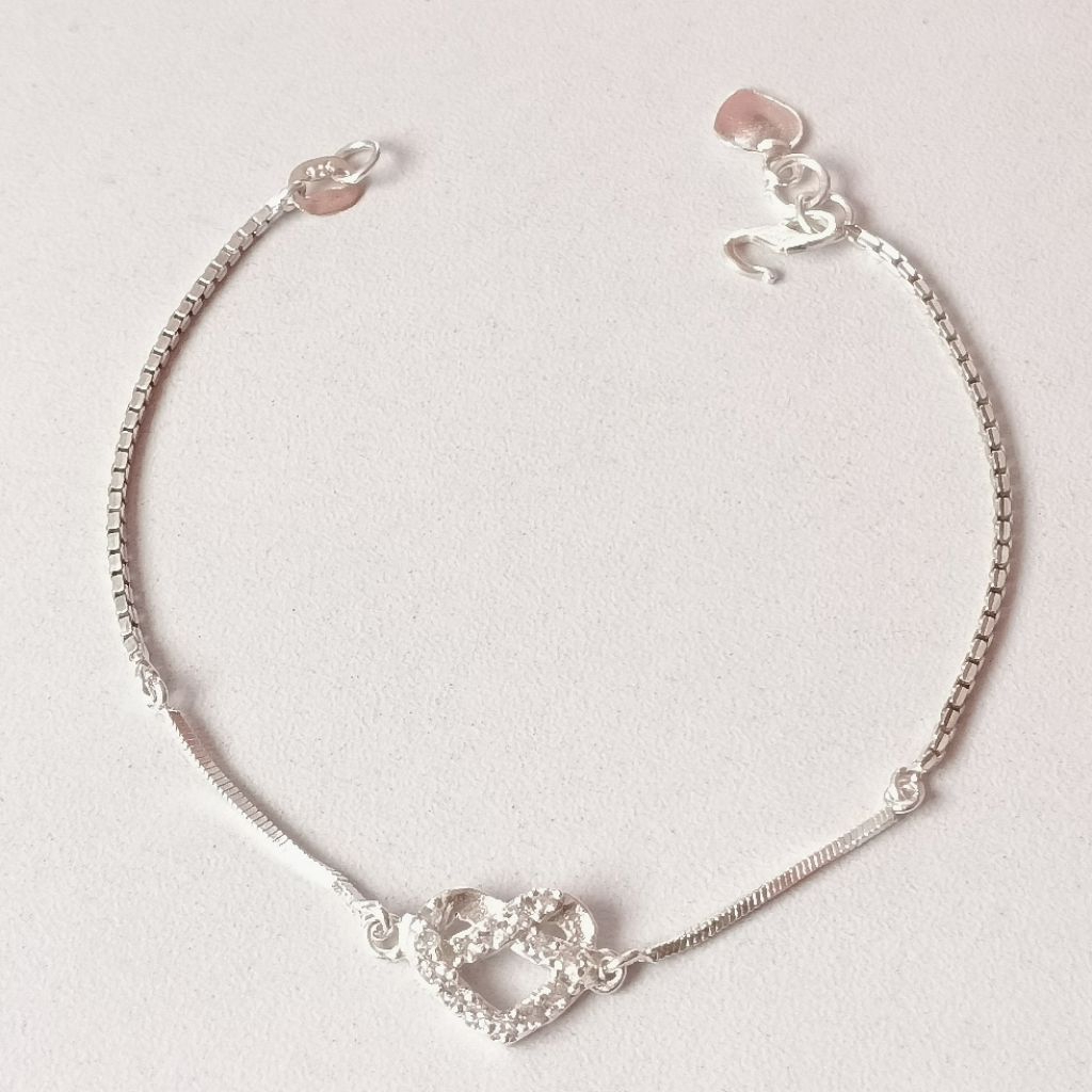 Gelang Tangan Wanita Model Permata Perak Asli Silver 925 Lapis Emas Putih/Rantai Model Italy Santa/G