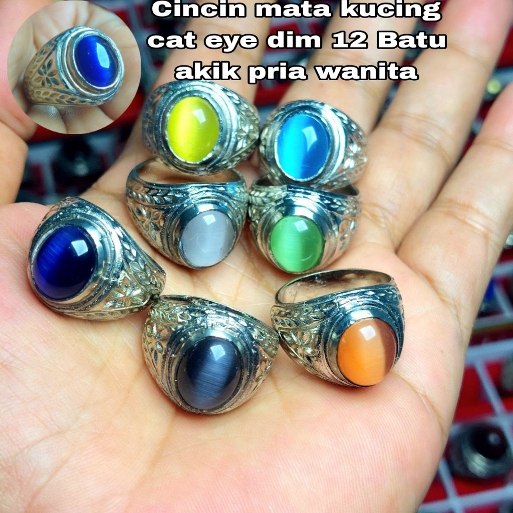 Cincin mata kucing cat eye dim 12 Batu akik pria wanita