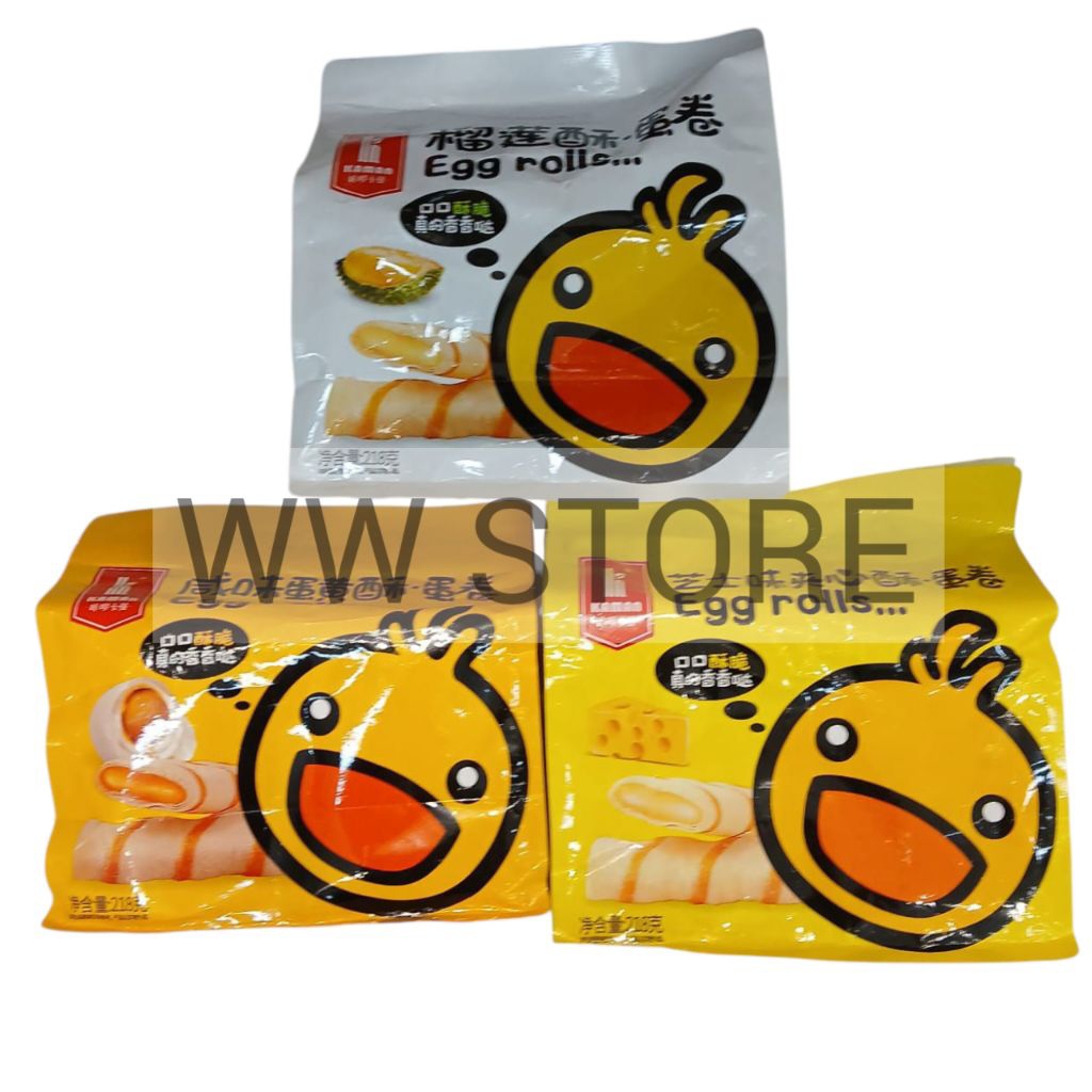 

Crepes isi krim rasa keju / telur asin / buah KAMAN Crispy Egg Roll Cheese / Salted Egg Yolk / Durian Flavor 218g