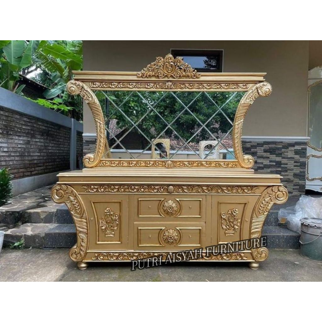 BUFFET PAJANGAN KACA SILANG MEWAH,buffet dinding kaca mewah