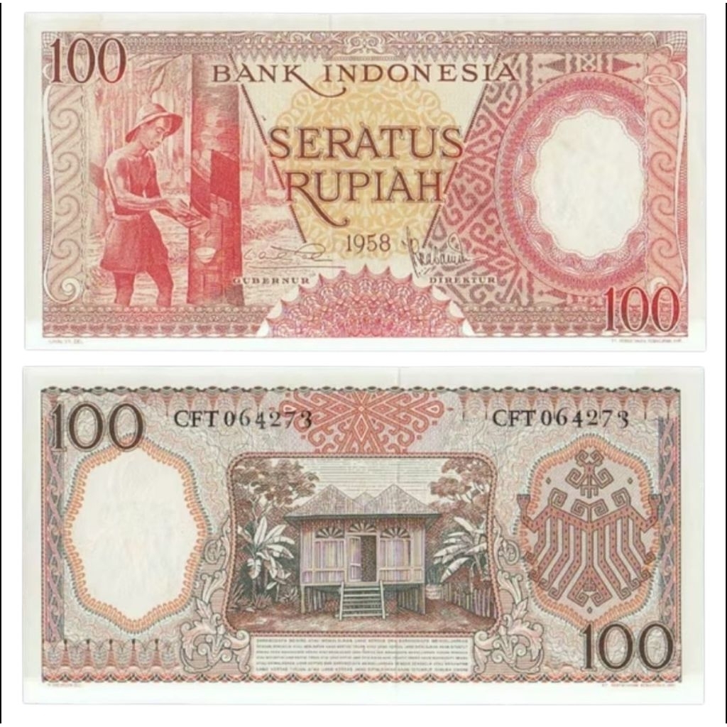 Uang Kuno 100 tahun 1958 / uang 100 Petani Karet 1958 atau 1960