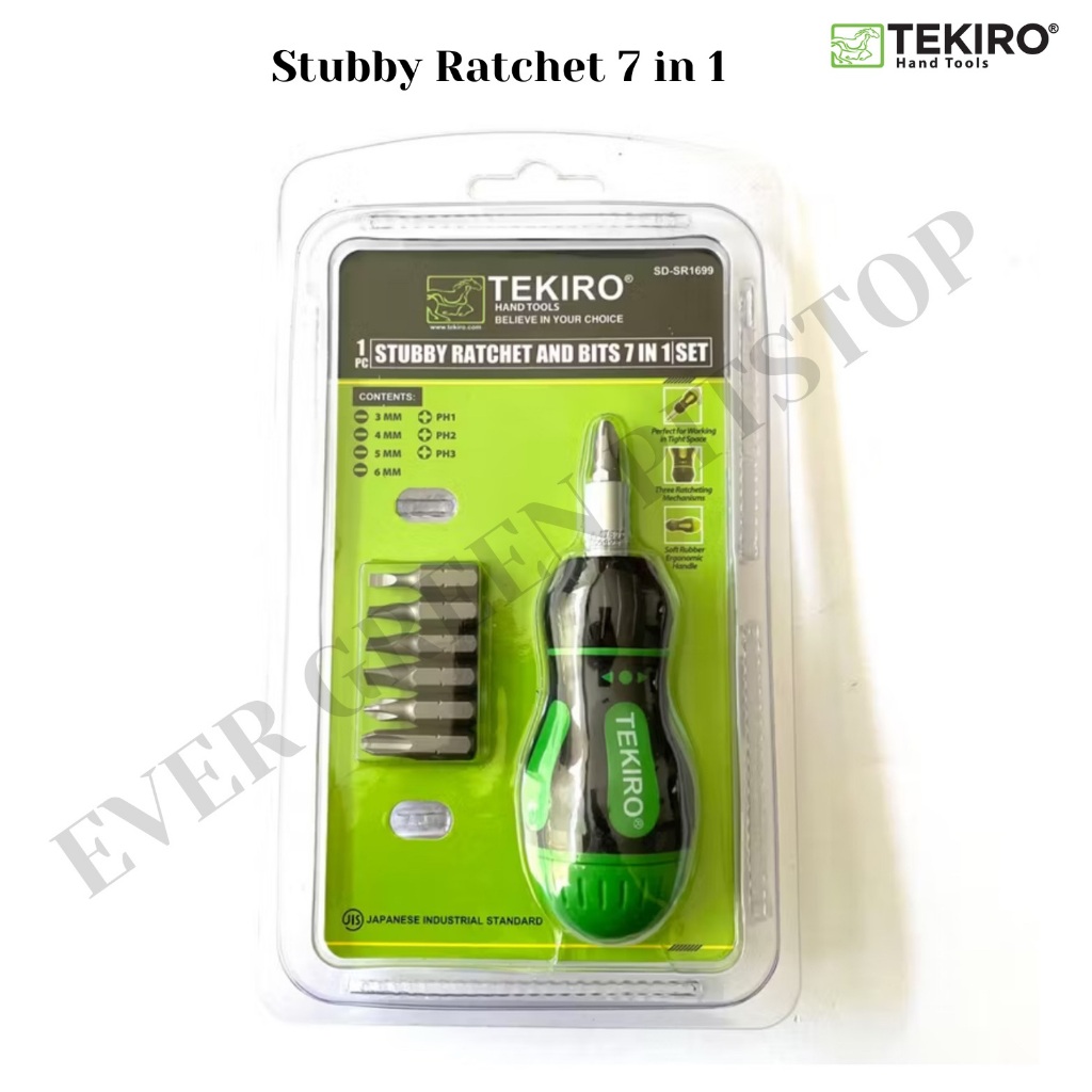 TEKIRO Obeng Rachet 7 in 1 Cebol Obeng Mini Ratchet 7in1 Screwdriver Bits 7 Mata Serbaguna Plus Minu