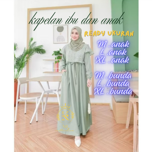 Gamis Coupel Ibu Dan Anak Hasna Dress Terbaru Bahan Crinkle Import Mix Brokat Malika Kekinian Fashio