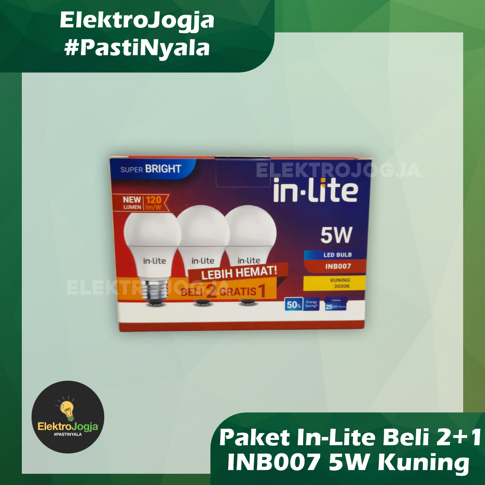 Paket LED Inlite 5 Watt Kuning Warm White Beli 2 Gratis 1 | Bohlam Led Inlite Paket 5 Watt Kuning Wa