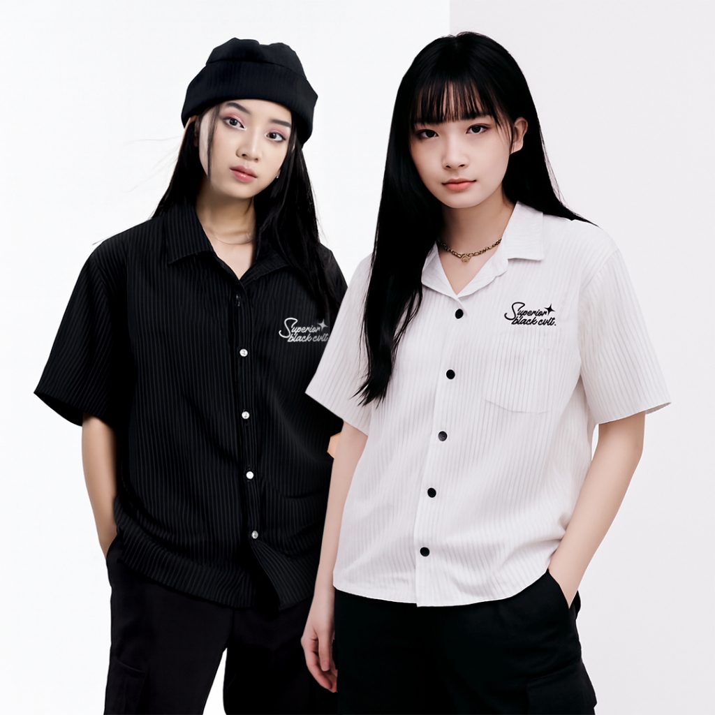 Superior Black Cvlt. | Superior Star | Kemeja Pendek SALUR STRIPE | Boxy Fit Skena