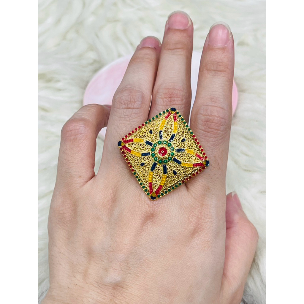 Cincin kotak siku kerawang motif dubai mewah elegant emas asli kadar 700