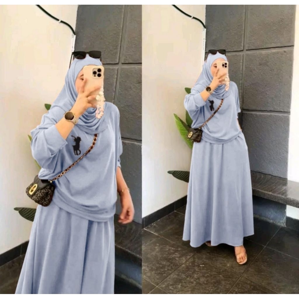 ARSYA ONE SET ROK / SET KNIT BORDIR KUDA / SETELAN ROK BAJU MUSLIM / SET FASHION MUSLIM
