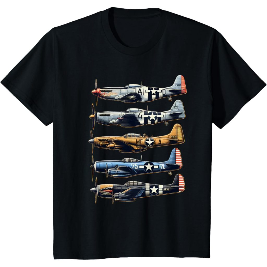 Baju kaos anak WW2 Planes P51 Mustang F4U Corsair B17 P47 Thunderbolt T-Shirt