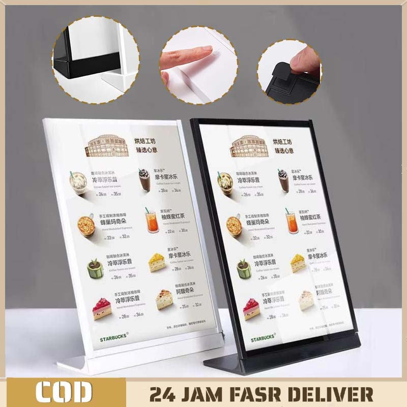 

A4 LED Menu Display Board Light Box Akrilik Hitam Putih Standing Menu Restoran Magnetic Portrait Landscape