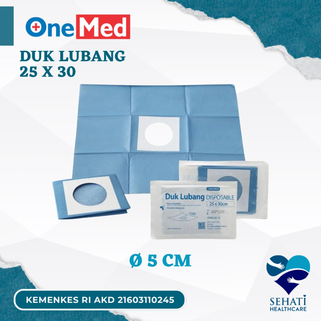 Onemed Duk Sterile 25X30 50X50  D5 90X90 D7 100X100 D8 Lubang 5cm 7cm 8cm p3k Bolong Steril Disposab