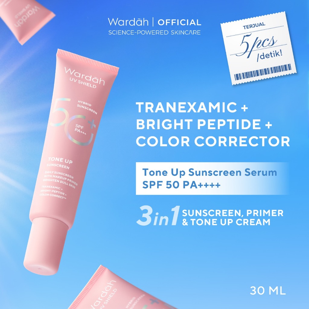 Wardah Sunscreen UV Shield Tinted Tone Up SPF 50 PA 30 ml - Makeup Primer, Base Make Up, Mencerahkan