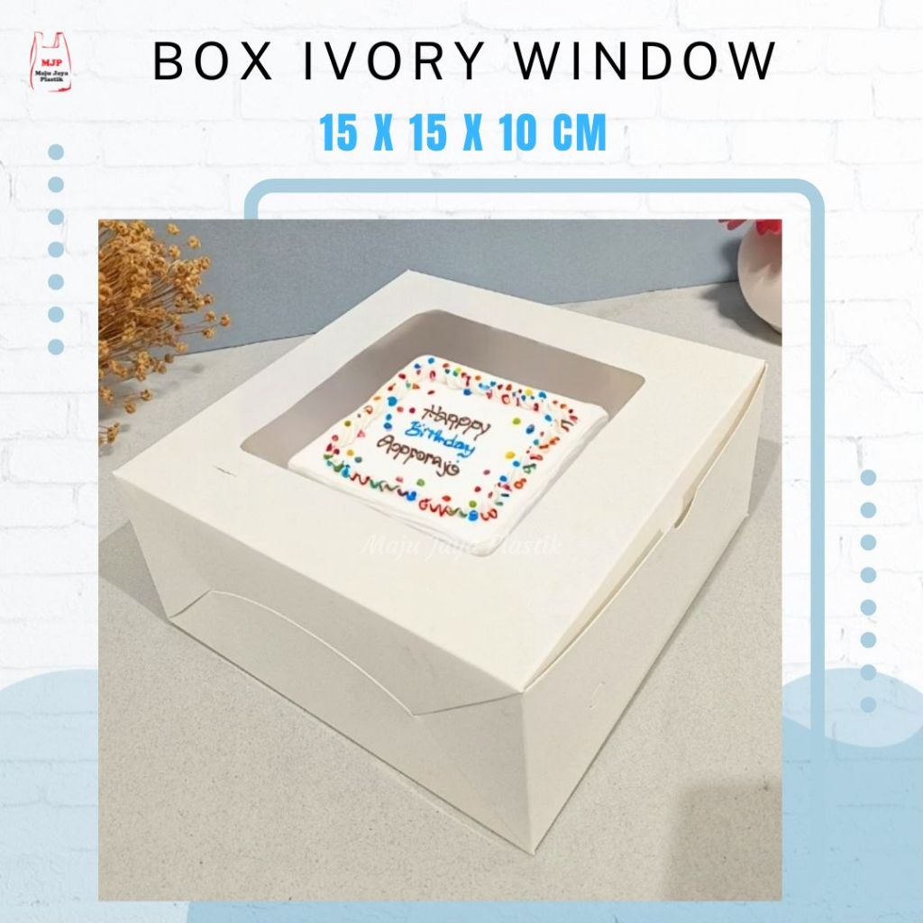 

Box Kue Ivory Window 15x15x10 cm Kotak Kue Tart Dessert Box Mika Box Ulang Tahun