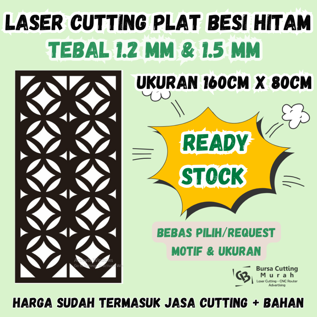 Ornamen Plat Pagar Laser Cutting Ukuran 160cm x 80cm Krawangan Partisi Plat Besi Tebal 1.2mm & 1.5mm