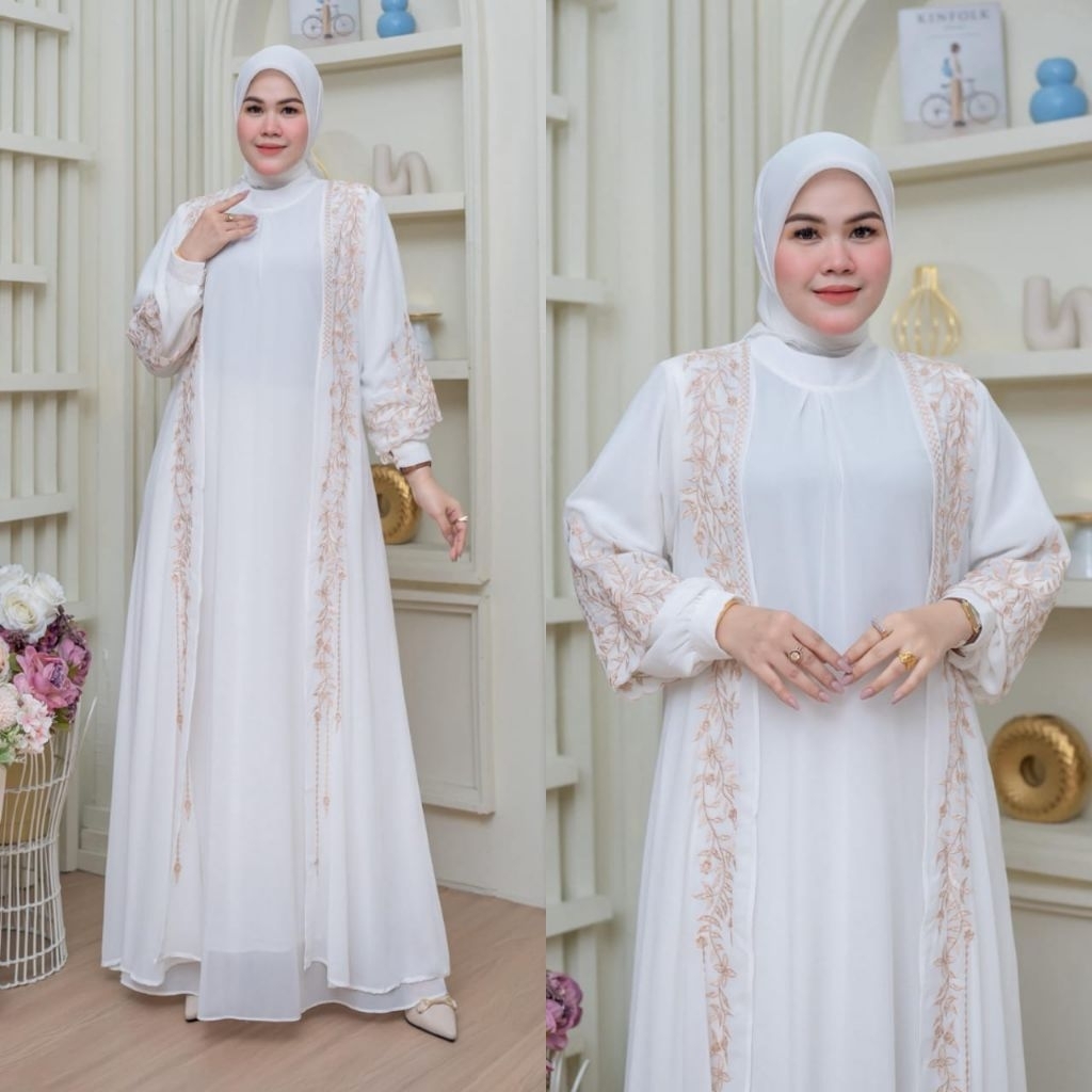 Abaya putih hitam |gamis haji umroh |dress haji umroh |gamis bordir
