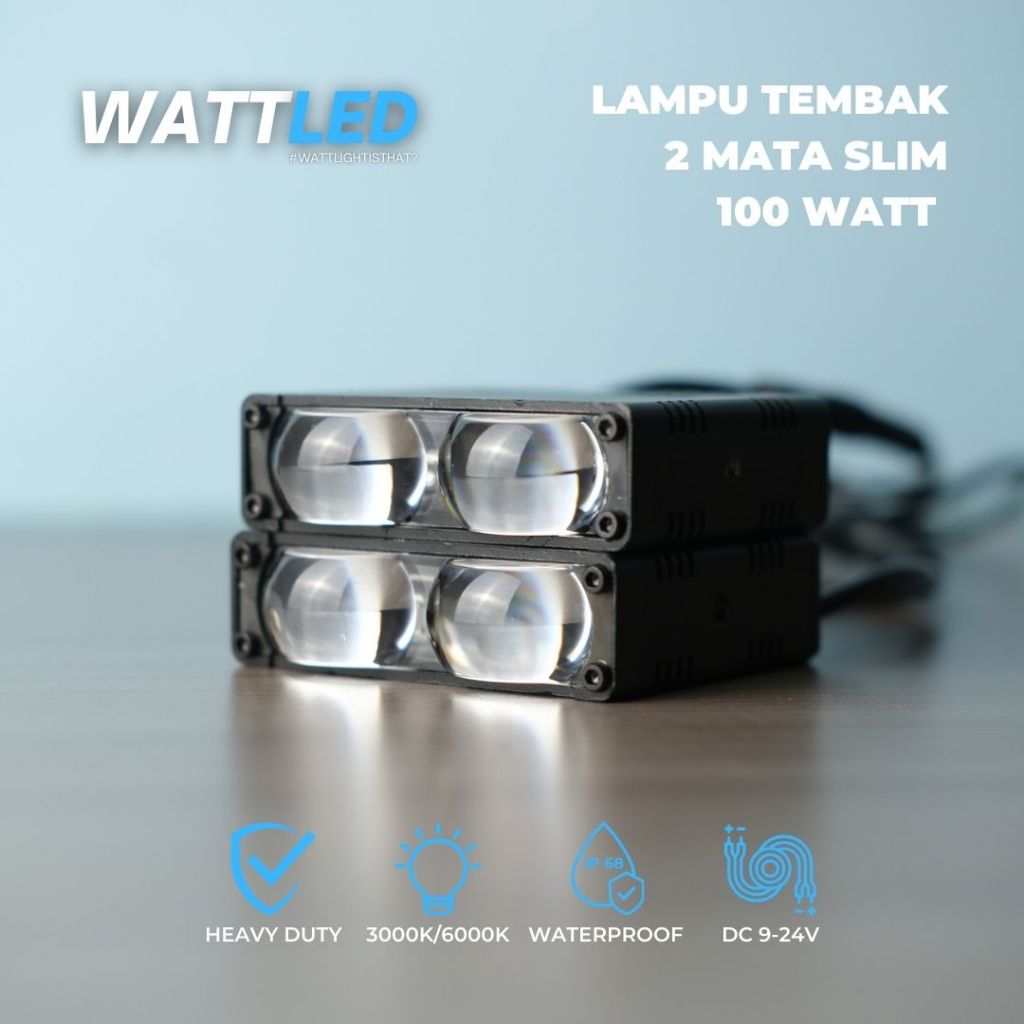 Wattled Lampu Tembak Mini Projie 2 Mata Motor Mobil Slim Kuning Putih Waterproof Anti Konslet 100 Wa