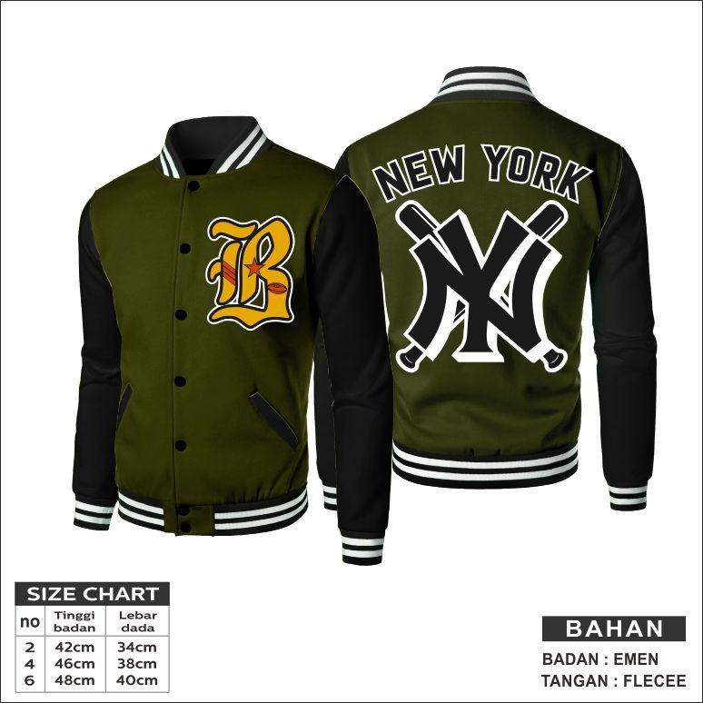 Bajjuin - Jaket Anak Varsity Orange Tangan Panjang Bahan Fleece Badan Emen Size 1-16 Thn