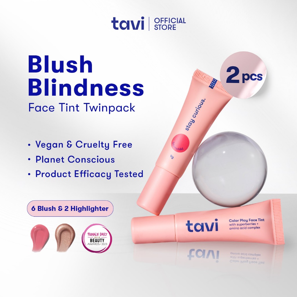 [TWINPACK NEW] TAVI-3-in-1 Color Play Face Tint 9g - (Tavi Cream Blush, Blush On Cair, Highlighter, 