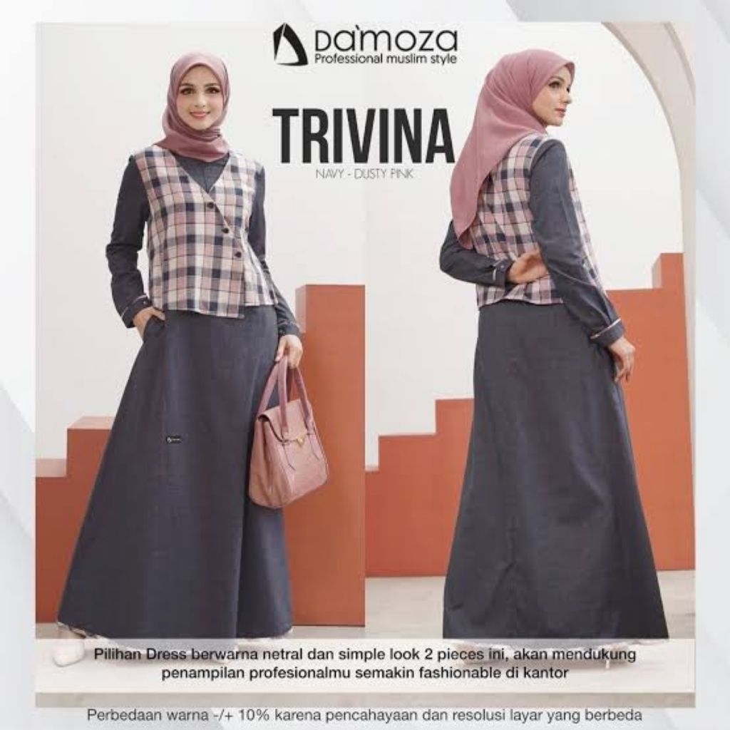 PROMO TERMURAH GAMIS DAMOZA TRIVINA NAVY-DUSTY PINK