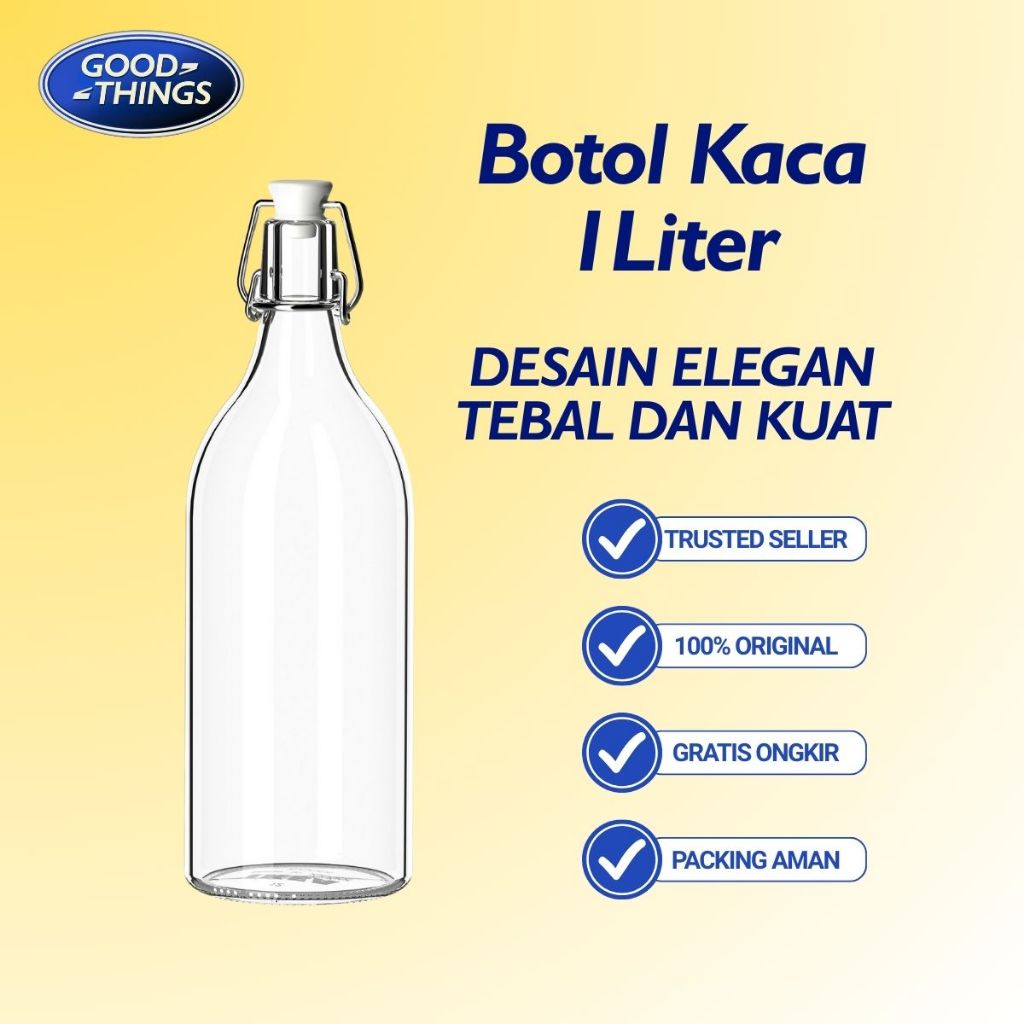 Botol Kaca 1 Liter Anti Tumpah Tebal Kuat Botol Minum Kaca Bening Anti Bocor Botol Minyak Botol Susu