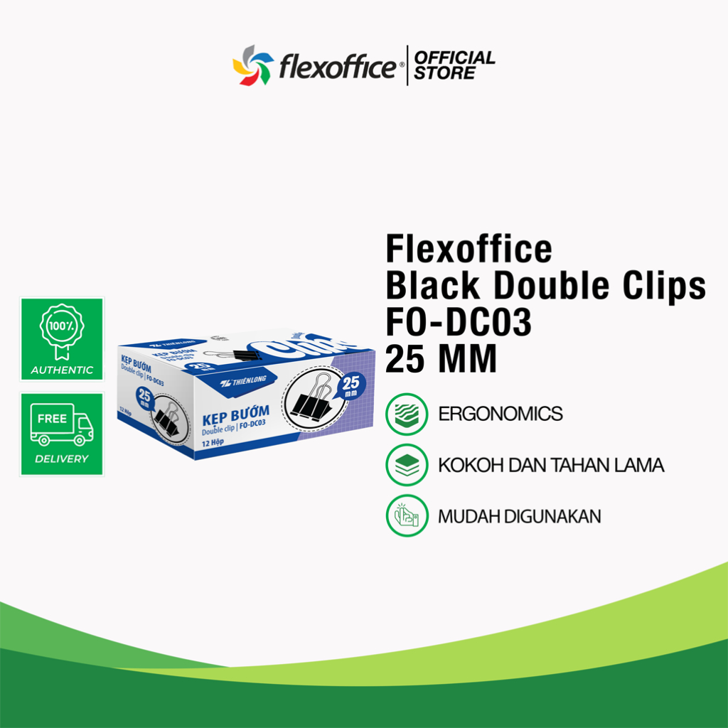 

FLEXOFFICE BLACK DOUBLE CLIPS FO-DC03 25 MM binder klip besar kokoh sekolah kantor dokumen rapi
