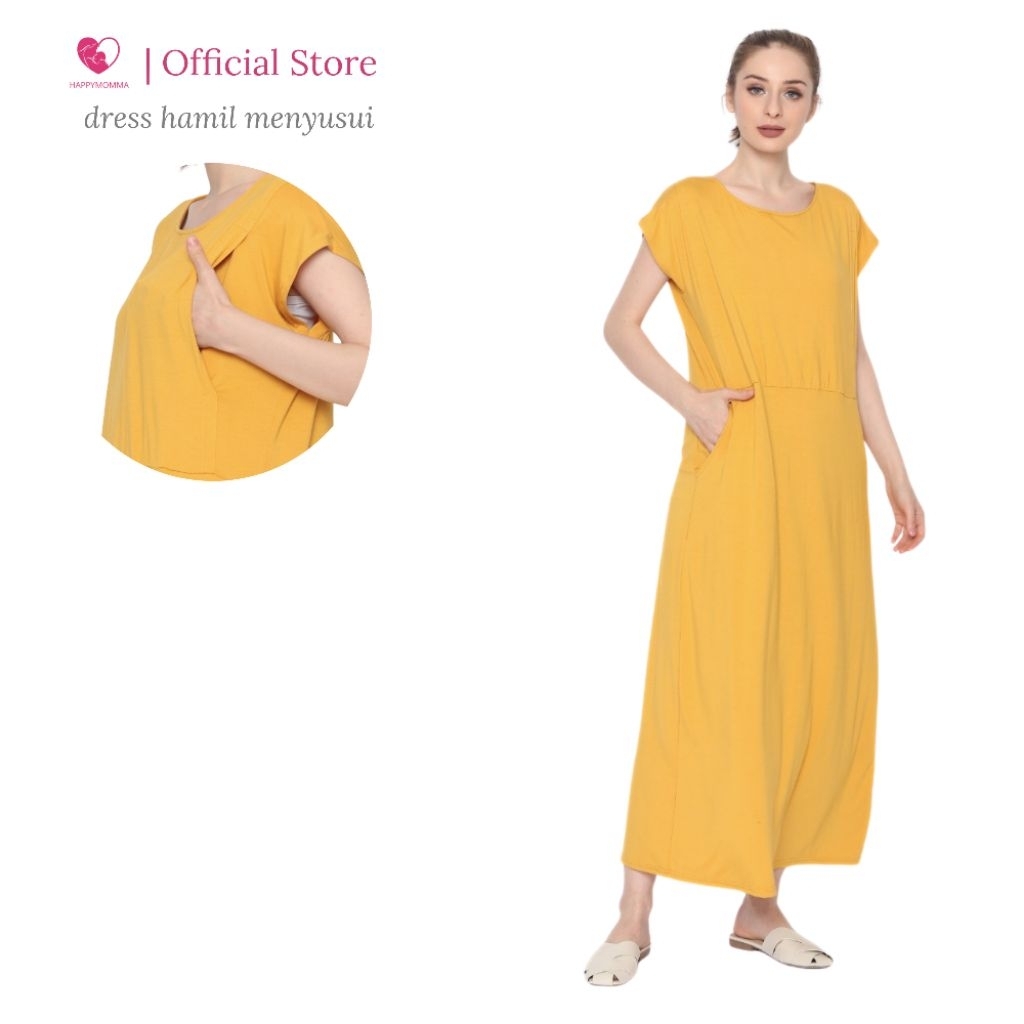 Happymomma - Dress Busui Friendly Bukaan Kanan Kiri Panjang Lengan Pendek Avis
