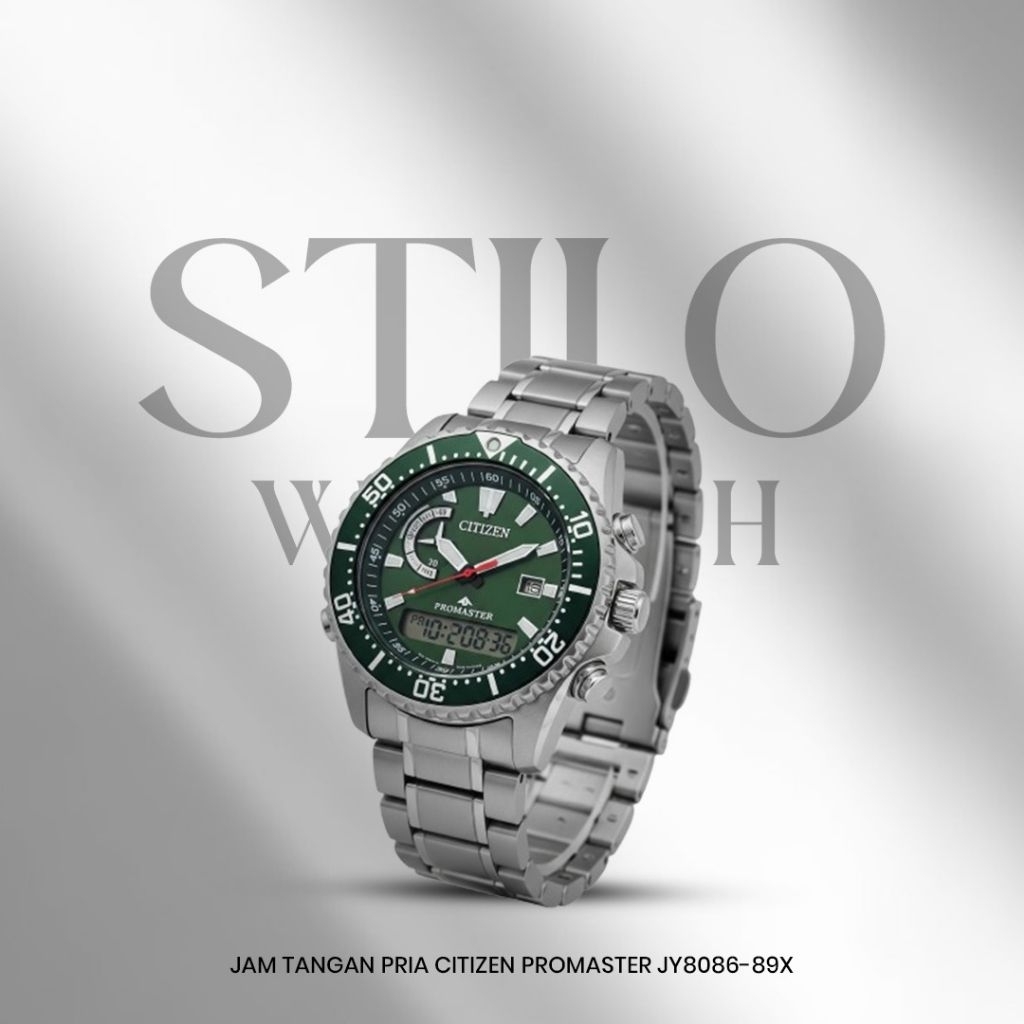 Jam Tangan Pria Citizen Promaster JY8086-89X Skyhawk Eco Drive Red Analog Digital Dial Stainless Ste