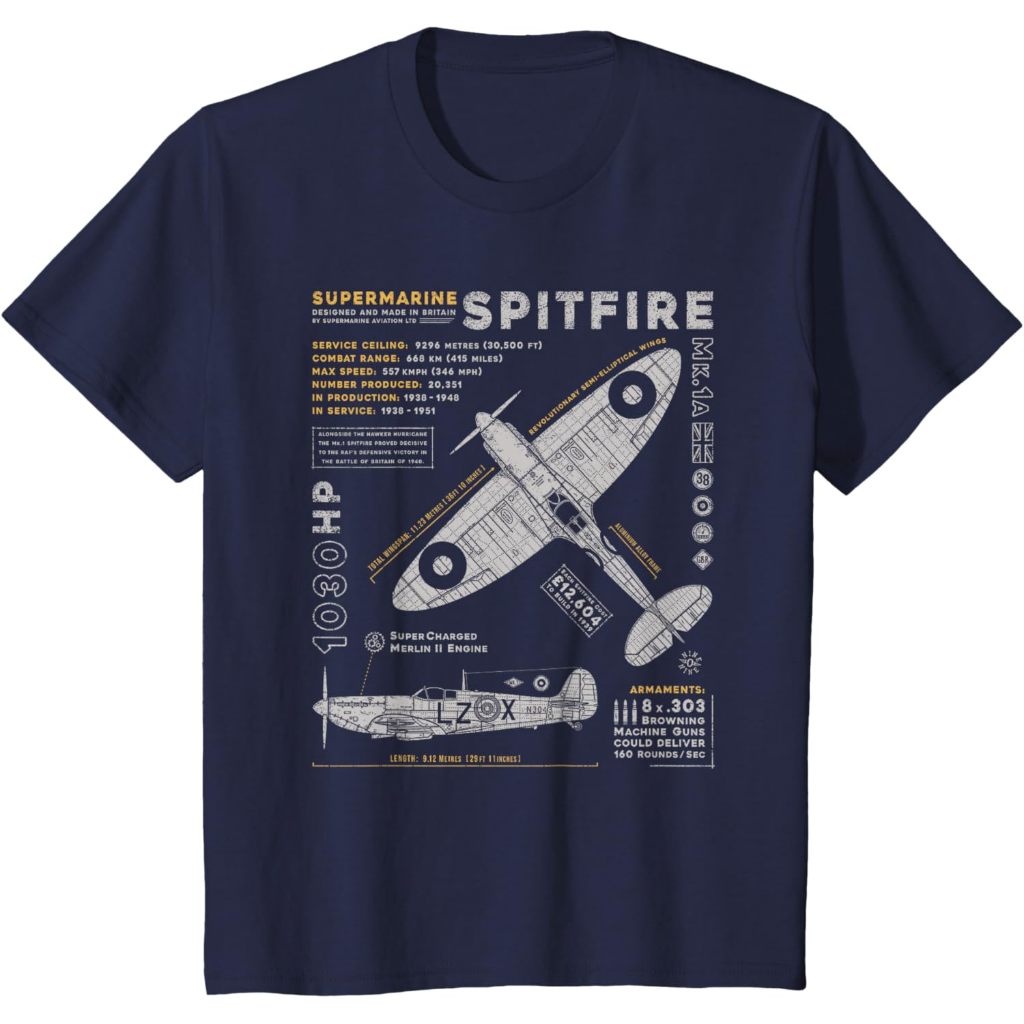Baju kaos anak Spitfire Mk.1  RAF British WWII Supermarine Fighter Plane T-Shirt