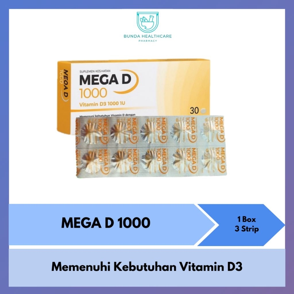 Mega D 1000 Vitamin D3 1000 IU Tablet Kunyah | Memenuhi kebutuhan Vitamin D3 untuk tulang