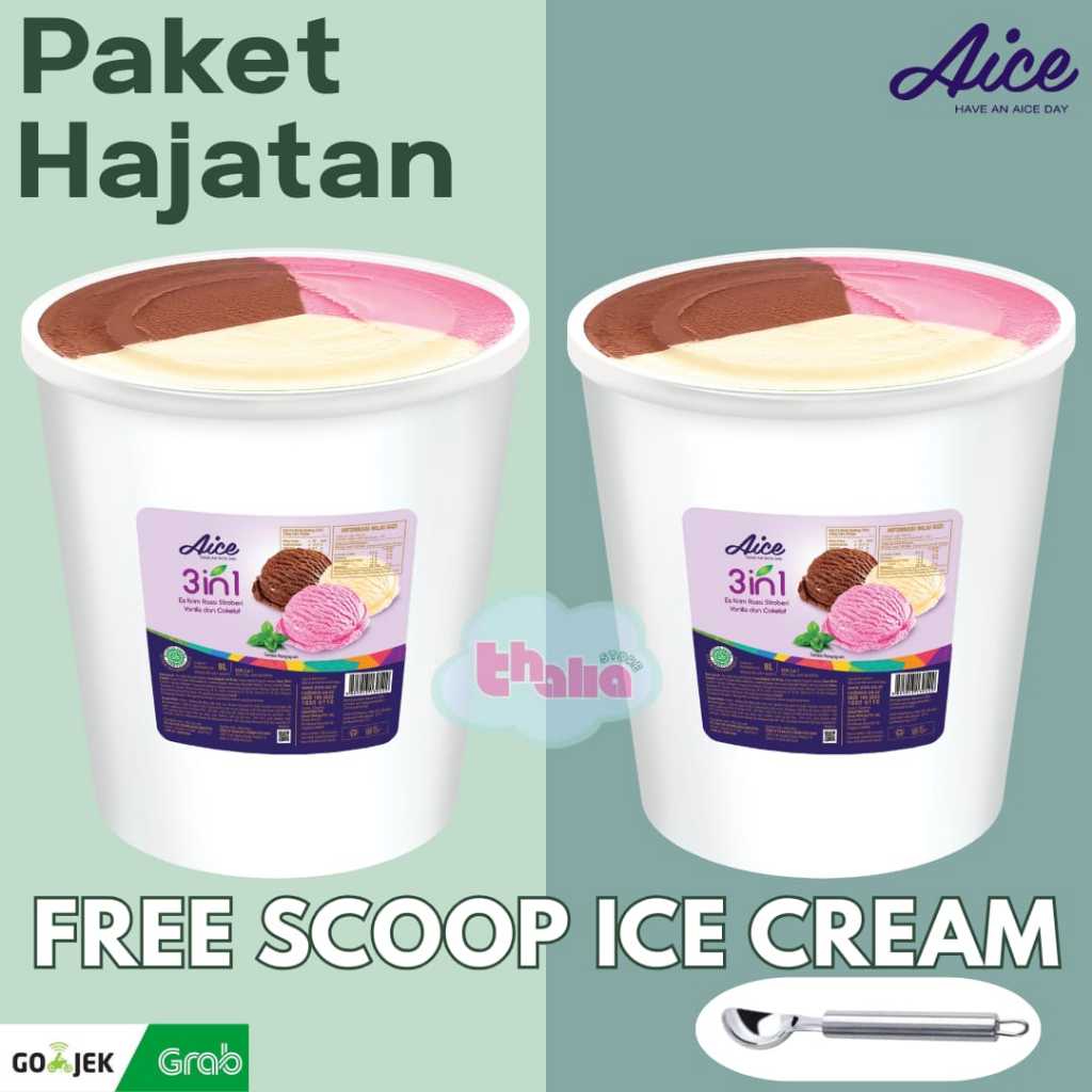 Es Krim Aice Neapolitan 8 Liter PAKET HAJATAN FREE SCOOP ICE CREAM