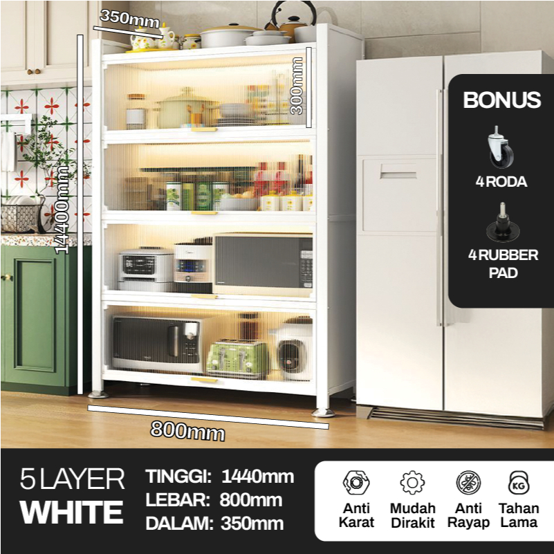 Lemari Dapur Tertutup Rak Dapur Besi Serbaguna Lemari Dapur Alumunium Rak Oven Microwave