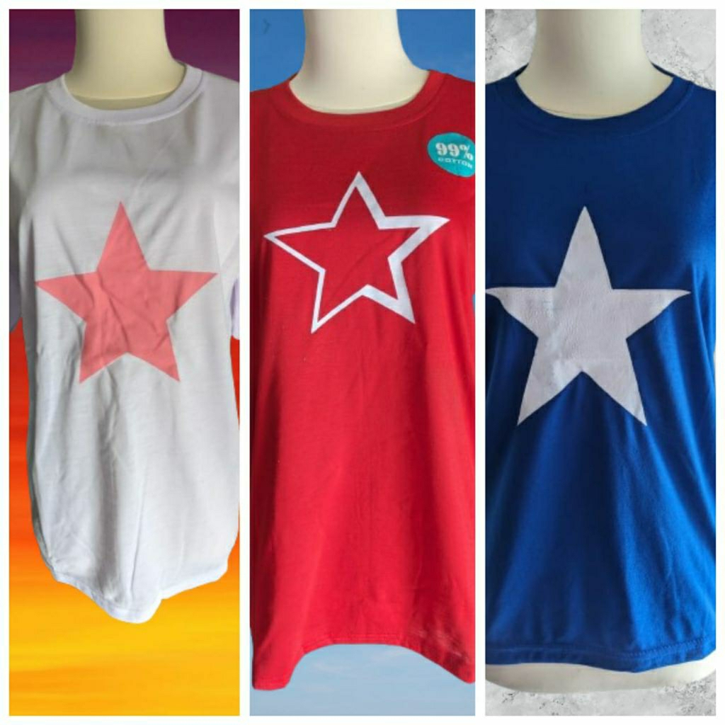 kaos distro biru benhur/ biru BCA,merah,putih motif bintang