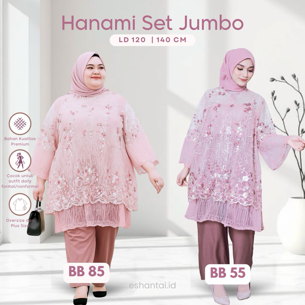 Hanami One Set LD 120 dan 140 One Set JUMBO Brokat Chantily Mewah | Setelan Hanami Big Size XL–5XL  