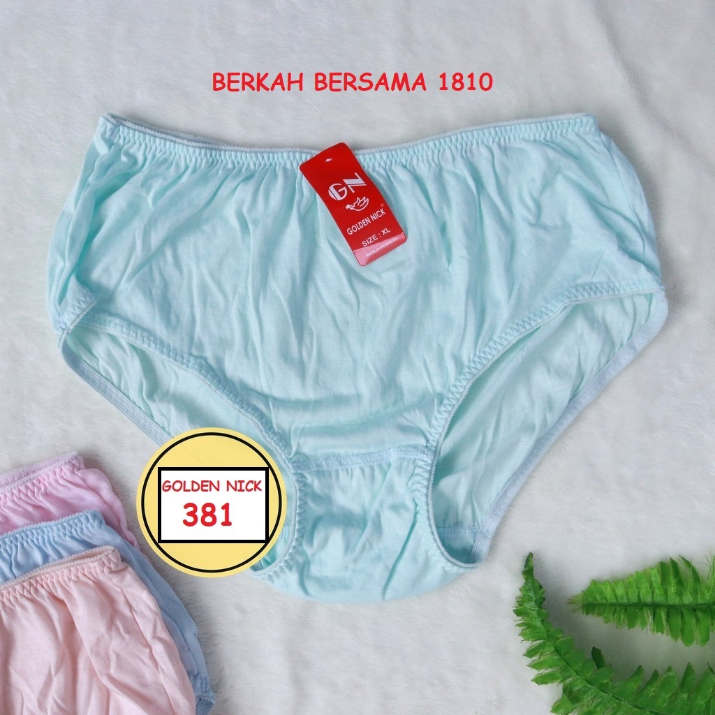 (3 Pcs) Celana Dalam GOLDEN NICK 381 Karet Gerigi / CD Wanita Jumbo M-4L