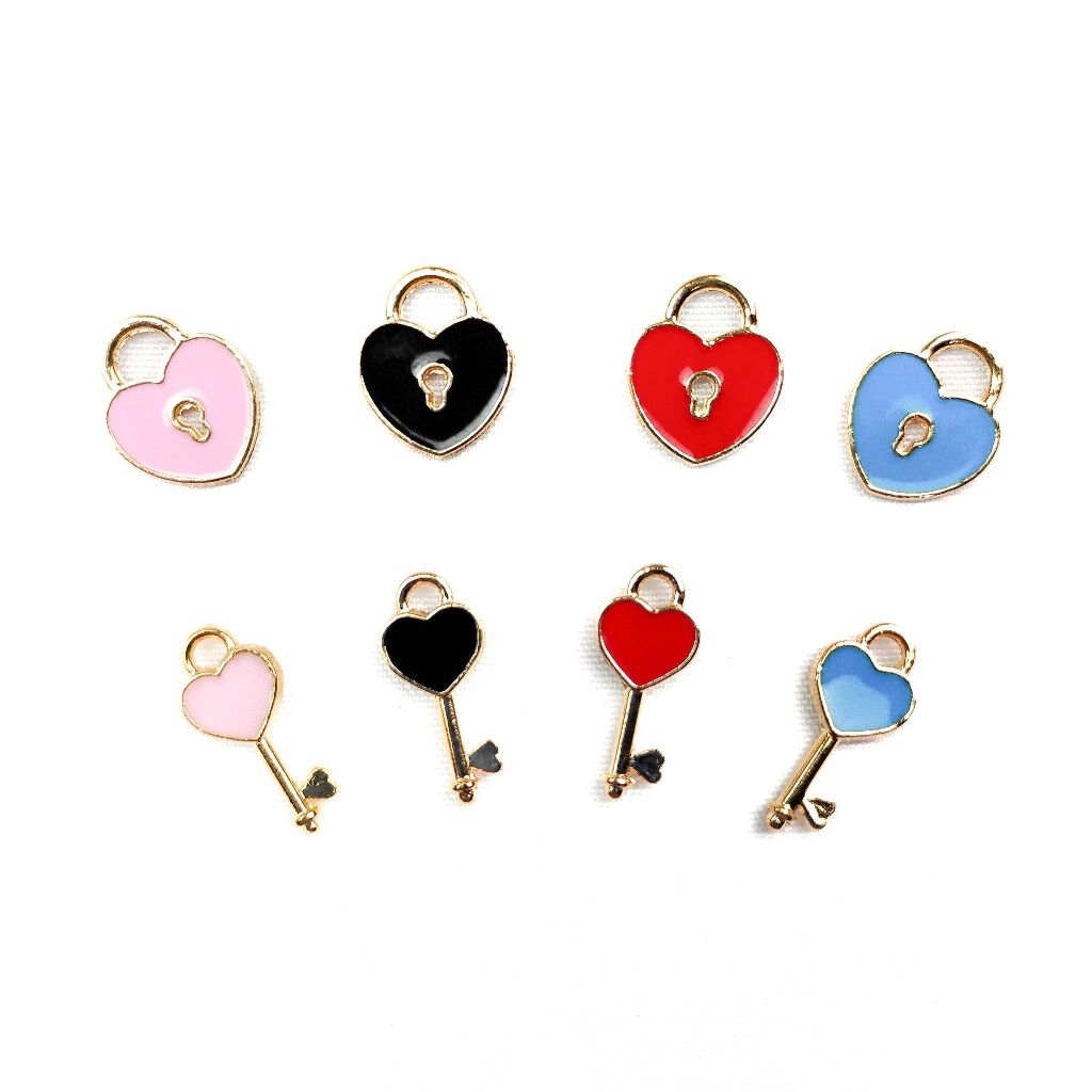 NAUU DIY - 1pcs Enamel Liontin Charm Gembok Dan Kunci Buat Kerajinan Gelang Couple