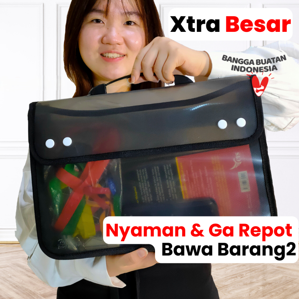 Tas Dokumen Besar Anti Air Plastik Zipper F4 || Tas Map Plastik Zipper Dokumen Anti Air F4