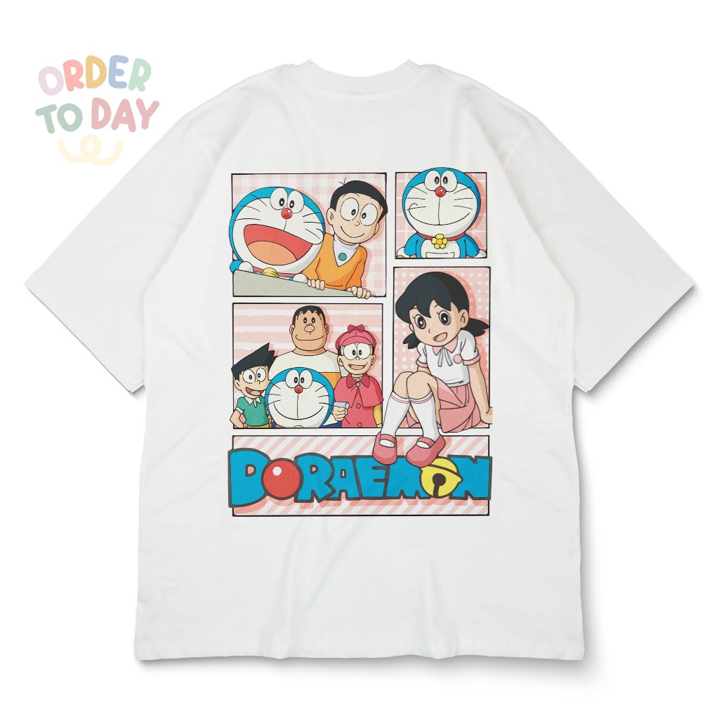 Order To Day T-shirt Oversize ( Doraemon and Friends )Kaos Oversize Pria Wanita Hitam Putih Pink Abu
