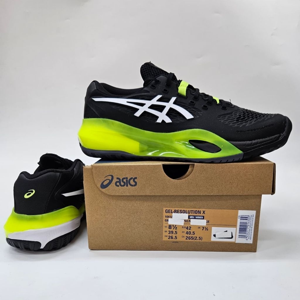 SEPATU OLAHRAGA PRIA VOLI BADMINTON ASICS RESOLUTION X PADEL ORIGINAL BLACK GREEN