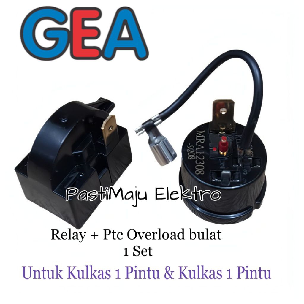 Relay + PTC Overload Bulat Kompresor Kulkas GEA 1 Pintu & 2 Pintu – 1 Set