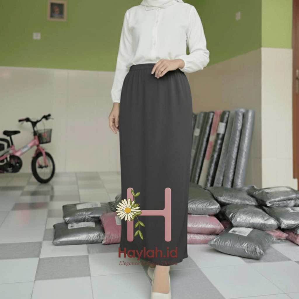 Rok Span Scuba Jumbo XXL – Rok Panjang Polos Wanita Muslimah Kekinian Muat BB 55-70kg